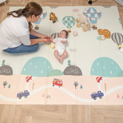 KiddyMoon Baby Play Mat Double-Sided Foam Mat For Kids Crawling Mat For Children Encourages Imagination Colourful Patterns Play Area Foldable Ideal for Indoors and Outdoors, Gray-Baloons