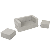 KiddyMoon Children's Foam Sofa with Two Poufs For Kids Comfortable and Lightweight Playroom Set Ribbed Fabric Removable Covers Perfect for Rest and Creative Play, light gray, Sofa/Pouf