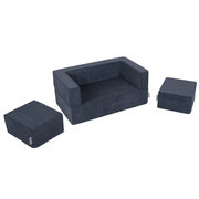 KiddyMoon Children's Foam Sofa with Two Poufs For Kids Comfortable and Lightweight Playroom Set Ribbed Fabric Removable Covers Perfect for Rest and Creative Play, navy blue, Sofa/Pouf