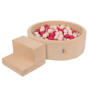 KiddyMoon Foam Playground Velvet for Kids with Round Ballpit (7cm/ 2.75In) Soft Obstacles Course and Ball Pool, Certified Made In The EU, Sand Beige:  Pastel Beige/ Powder Pink/ Pearl/ Dark Pink