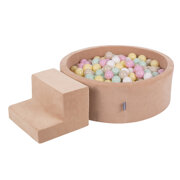 KiddyMoon Foam Playground Velvet for Kids with Round Ballpit (∅ 7cm/2.75In) Soft Obstacles Course and Ball Pool, Certified Made In The EU, desert pink:pastel beige/pastel yellow/white/mint/powder pink, Ballpit (200 Balls) + Steps