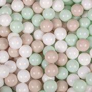 KiddyMoon Foam Playground Velvet for Kids with Round Ballpit (∅ 7cm/2.75In) Soft Obstacles Course and Ball Pool, Certified Made In The EU, forest green:pastel beige/white/mint, Ballpit (100 Balls) + Steps