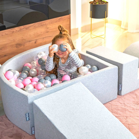 KiddyMoon Foam Playground for Kids with Quarter Angular Ballpit and Balls, Lightgrey: Grey/ White/ Turquoise