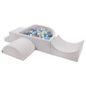 KiddyMoon Foam Playground for Kids with Quarter Angular Ballpit and Balls, Lightgrey: Pearl/ Grey/ Transparent/ Babyblue/ Mint