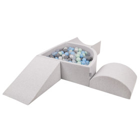 KiddyMoon Foam Playground for Kids with Quarter Angular Ballpit and Balls, Lightgrey: Pearl/ Grey/ Transparent/ Babyblue/ Mint