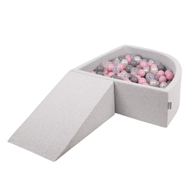 KiddyMoon Foam Playground for Kids with Quarter Angular Ballpit and Balls, Lightgrey: Pearl/ Grey/ Transparent/ Powderpink