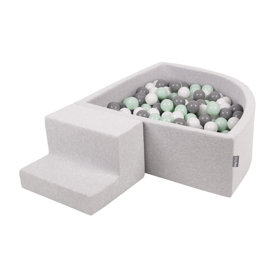 KiddyMoon Foam Playground for Kids with Quarter Angular Ballpit and Balls, Lightgrey: White/ Grey/ Mint