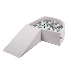 KiddyMoon Foam Playground for Kids with Quarter Angular Ballpit and Balls, Lightgrey: White/ Grey/ Mint