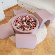 KiddyMoon Foam Playground for Kids with Round Ballpit (200 Balls 7cm/ 2.75In) Soft Obstacles Course and Ball Pool, Certified Made In The EU, Heather:  Pastel Beige/ Powder Pink/ Pearl