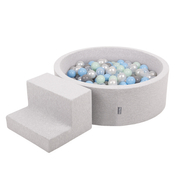 KiddyMoon Foam Playground for Kids with Round Ballpit (200 Balls 7cm/ 2.75In) Soft Obstacles Course and Ball Pool, Certified Made In The EU, Lightgrey: Pearl/ Grey/ Transparent/ Babyblue/ Mint