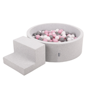 KiddyMoon Foam Playground for Kids with Round Ballpit (200 Balls 7cm/ 2.75In) Soft Obstacles Course and Ball Pool, Certified Made In The EU, Lightgrey: White/ Grey/ Powderpink