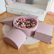 KiddyMoon Foam Playground for Kids with Round Ballpit (200 Balls ∅ 7cm/2.75In) Soft Obstacles Course and Ball Pool, Certified Made In The EU, heather: pastel beige/powder pink/pearl, Ballpit (200 Balls) + Steps