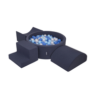 KiddyMoon Foam Playground for Kids with Round Ballpit ( 7cm/ 2.75In) Soft Obstacles Course and Ball Pool, Certified Made In The EU, Darkblue: Babyblue/ Blue/ Pearl