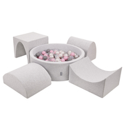 KiddyMoon Foam Playground for Kids with Round Ballpit ( 7cm/ 2.75In) Soft Obstacles Course and Ball Pool, Certified Made In The EU, Lightgrey: Pearl/ Grey/ Transparent/ Powderpink