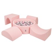 KiddyMoon Foam Playground for Kids with Round Ballpit ( 7cm/ 2.75In) Soft Obstacles Course and Ball Pool, Certified Made In The EU, Pink: Pearl/ Grey/ Transparent/ Powder Pink