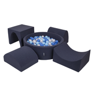 KiddyMoon Foam Playground for Kids with Round Ballpit ( ∅ 7cm/2.75In) Soft Obstacles Course and Ball Pool, Certified Made In The EU, darkblue:babyblue/blue/pearl, Ballpit (300 Balls) + Version 1