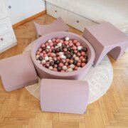 KiddyMoon Foam Playground for Kids with Round Ballpit ( ∅ 7cm/2.75In) Soft Obstacles Course and Ball Pool, Certified Made In The EU, heather: pastel beige/powder pink/pearl, Ballpit (200 Balls) + Version 1