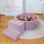 KiddyMoon Foam Playground for Kids with Round Ballpit ( ∅ 7cm/2.75In) Soft Obstacles Course and Ball Pool, Certified Made In The EU, heather: pastel beige/powder pink/pearl, Ballpit (200 Balls) + Version 1