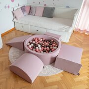 KiddyMoon Foam Playground for Kids with Round Ballpit ( ∅ 7cm/2.75In) Soft Obstacles Course and Ball Pool, Certified Made In The EU, heather: pastel beige/powder pink/pearl, Ballpit (200 Balls) + Version 5