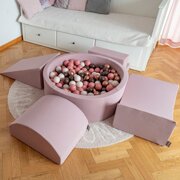 KiddyMoon Foam Playground for Kids with Round Ballpit (Balls 7cm/ 2.75In) Soft Obstacles Course and Ball Pool, Made In EU, Heather:  Pastel Beige/ Powder Pink/ Pearl