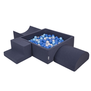 KiddyMoon Foam Playground for Kids with Square Ballpit ( 7cm/ 2.75In) Soft Obstacles Course and Ball Pool, Certified Made In The EU, Darkblue: Babyblue/ Blue/ Pearl