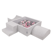 KiddyMoon Foam Playground for Kids with Square Ballpit ( 7cm/ 2.75In) Soft Obstacles Course and Ball Pool, Certified Made In The EU, Lightgrey: Pearl/ Grey/ Transparent/ Powderpink