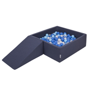 KiddyMoon Foam Playground for Kids with Square Ballpit ( ∅ 7cm/2.75In) Soft Obstacles Course and Ball Pool, Certified Made In The EU, darkblue:babyblue/blue/pearl, Ballpit (200 Balls) + Wedge