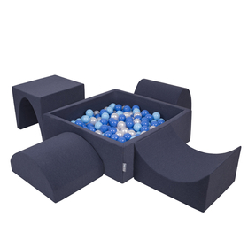 KiddyMoon Foam Playground for Kids with Square Ballpit, Darkblue: Babyblue/ Blue/ Pearl