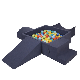 KiddyMoon Foam Playground for Kids with Square Ballpit, Darkblue: Lgreen/ Orange/ Turquoise/ Blue/ Bblue/ Yellow