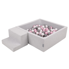 KiddyMoon Foam Playground for Kids with Square Ballpit, Lightgrey: White/ Grey/ Powderpink