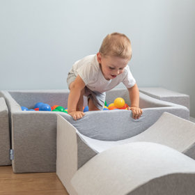 KiddyMoon Foam Playground for Kids with Square Ballpit and Balls, Lightgrey: Grey/ White/ Turquoise