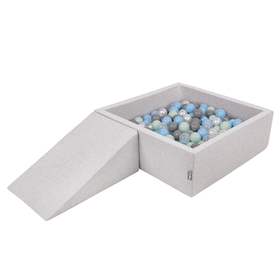 KiddyMoon Foam Playground for Kids with Square Ballpit and Balls, Lightgrey: Pearl/ Grey/ Transparent/ Babyblue/ Mint