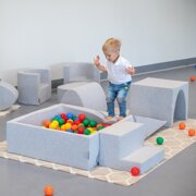 KiddyMoon Foam Playground for Kids with Square Ballpit and Balls, Lightgrey: Yellow/ Green/ Blue/ Red/ Orange