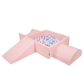 KiddyMoon Foam Playground for Kids with Square Ballpit and Balls, Pink: Babyblue/ Powder Pink/ Pearl