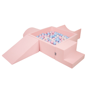 KiddyMoon Foam Playground for Kids with Square Ballpit and Balls, Pink: Babyblue/ Powder Pink/ Pearl