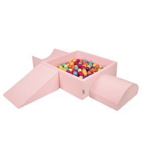 KiddyMoon Foam Playground for Kids with Square Ballpit and Balls, Pink: Lgreen/ Yellow/ Turquoise/ Orange/ Dpink/ Purple