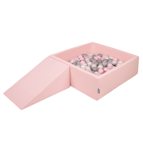 KiddyMoon Foam Playground for Kids with Square Ballpit and Balls, Pink: Pearl/ Grey/ Transparent/ Powder Pink