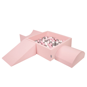 KiddyMoon Foam Playground for Kids with Square Ballpit and Balls, Pink: White/ Grey/ Powder Pink