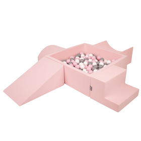 KiddyMoon Foam Playground for Kids with Square Ballpit and Balls, Pink: White/ Grey/ Powder Pink