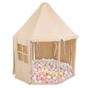 KiddyMoon Play Tent for Kids Pavilion Playhouse Cotton Fabric Indoor Outdoor Use Foldable Design Easy Assembly And Storage Perfect For Play Relaxing And Imaginative Adventures, natural: pastel beige/pastel yellow/white/mint/powder pink, 100 Balls