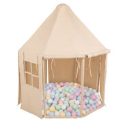 KiddyMoon Play Tent for Kids Pavilion Playhouse Cotton Fabric Indoor Outdoor Use Foldable Design Easy Assembly And Storage Perfect For Play Relaxing And Imaginative Adventures, natural: pastel blue/pastel yellow/white/mint/powder pink, 400 Balls