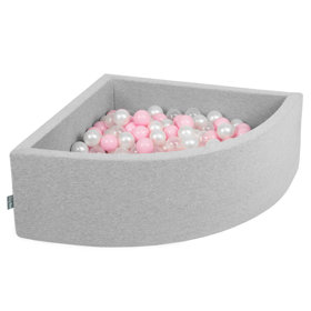 KiddyMoon Soft Ball Pit Quarter Angular 7cm /  2.75In for Kids, Foam Ball Pool Baby Playballs, Made In The EU, Light Grey: Light Pink/ Pearl/ Transparent