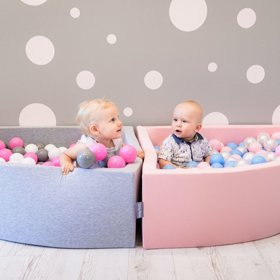 KiddyMoon Soft Ball Pit Quarter Angular 7cm /  2.75In for Kids, Foam Ball Pool Baby Playballs, Made In The EU, Pink: White/ Grey/ Powderpink