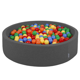 KiddyMoon Soft Ball Pit Round  7Cm /  2.75In For Kids, Foam Ball Pool Baby Playballs Children, Certified  Made In The EU, Dark Grey: Yellow-Green-Blue-Red-Orange