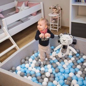KiddyMoon Soft Ball Pit Round  7Cm /  2.75In For Kids, Foam Ball Pool Baby Playballs Children, Certified  Made In The EU, Light Grey: Grey-White-Babyblue