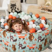 KiddyMoon Soft Ball Pit Round 7Cm /  2.75In For Kids, Foam Ball Pool Baby Playballs Children, Made In The EU, Fox-Green: Orange/ Grey