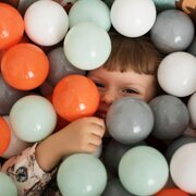 KiddyMoon Soft Ball Pit Round 7Cm /  2.75In For Kids, Foam Ball Pool Baby Playballs Children, Made In The EU, Fox-Green: Orange/ Mint/ Grey/ White