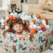 KiddyMoon Soft Ball Pit Round 7Cm /  2.75In For Kids, Foam Ball Pool Baby Playballs Children, Made In The EU, Fox-Green: Orange/ Silver/ Gold/ White