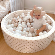 KiddyMoon Soft Ball Pit Round  7Cm /  2.75In For Kids, Foam Ball Pool Baby Playballs with Stars , Made In The EU,, Ecru-Gold: Pastel Beige/ White/ Pearl