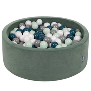 KiddyMoon Soft Ball Pit Round 7cm /  2.75In for Kids, Foam Velvet Ball Pool Baby Playballs, Made In The EU, Forest Green: Dark Turquoise/ Grey/ White/ Mint